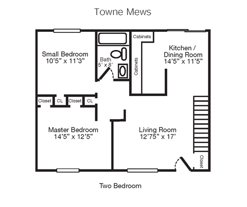 Floor plan for 2 beds, 1 bath